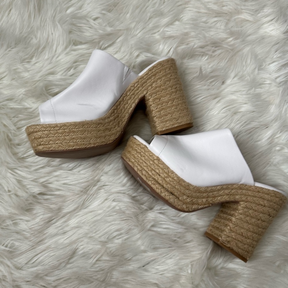New white Platform wedges with brown wedges. Bridal and beachy